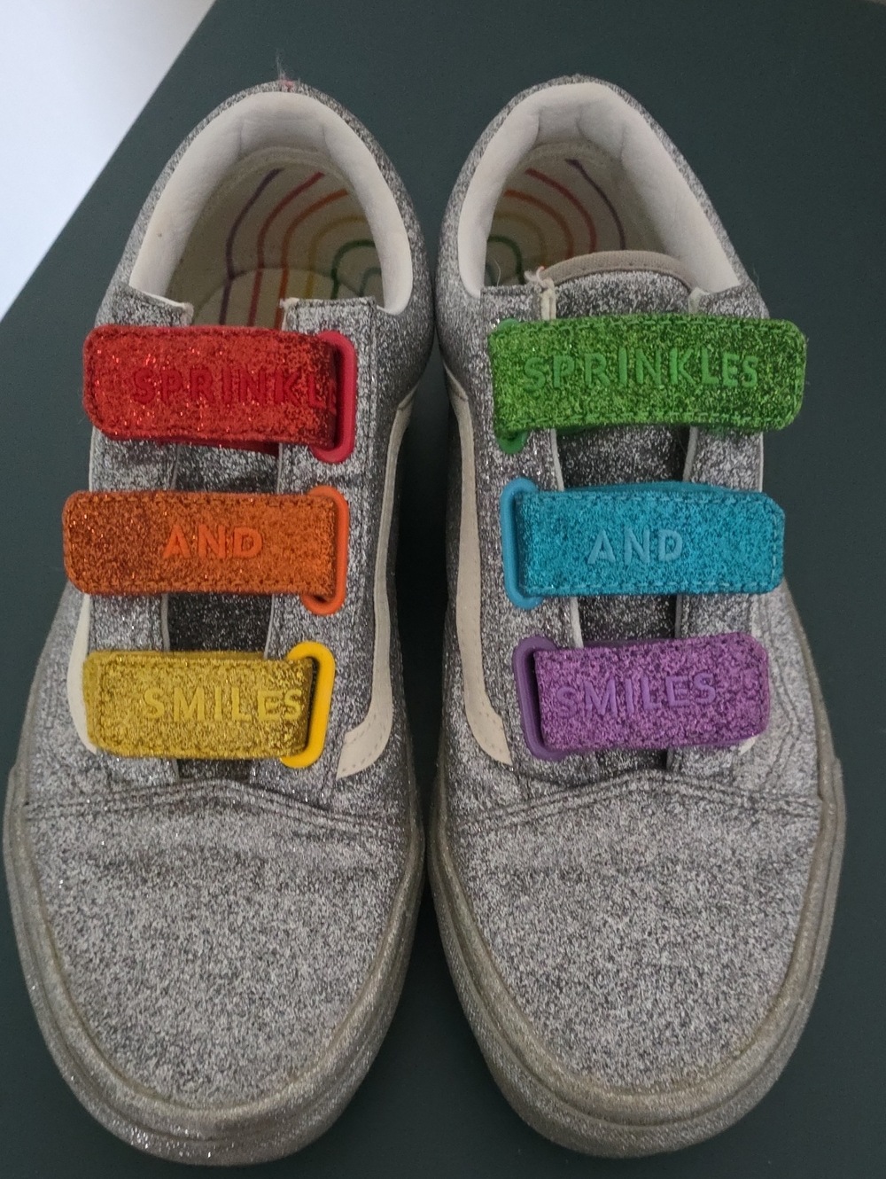 Vans Glitter Rainbow Velcro Sneakers - Silver with Multicolor Straps
